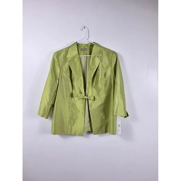 Kate Hill Blazer Women 20W Green 100% Silk Bow Front Jacket NWT Luxury Plus Size - Picture 4 of 9